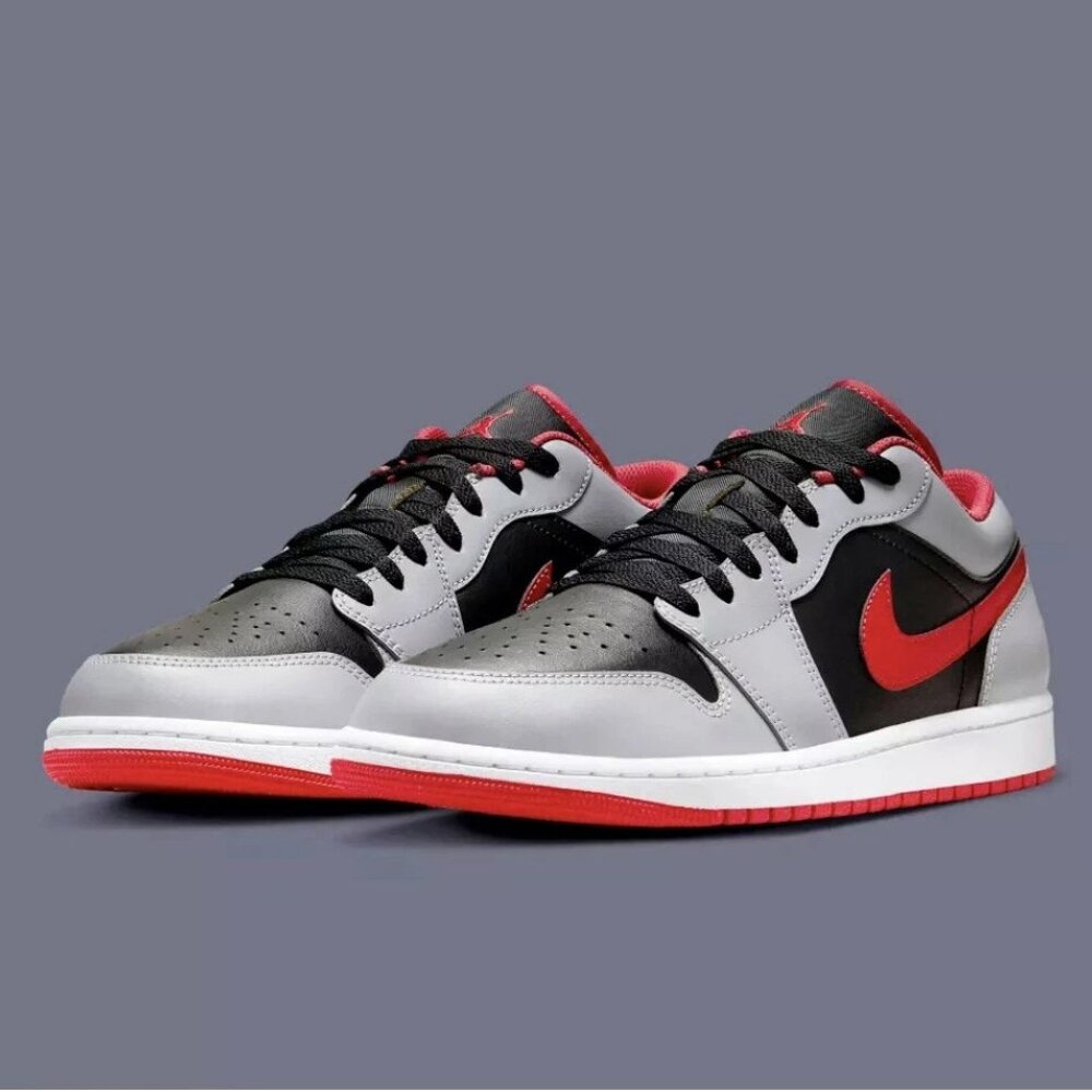 Nike Air Jordan 1 Low Shoes in Black/Cement Gray/Fire Red Mens 12